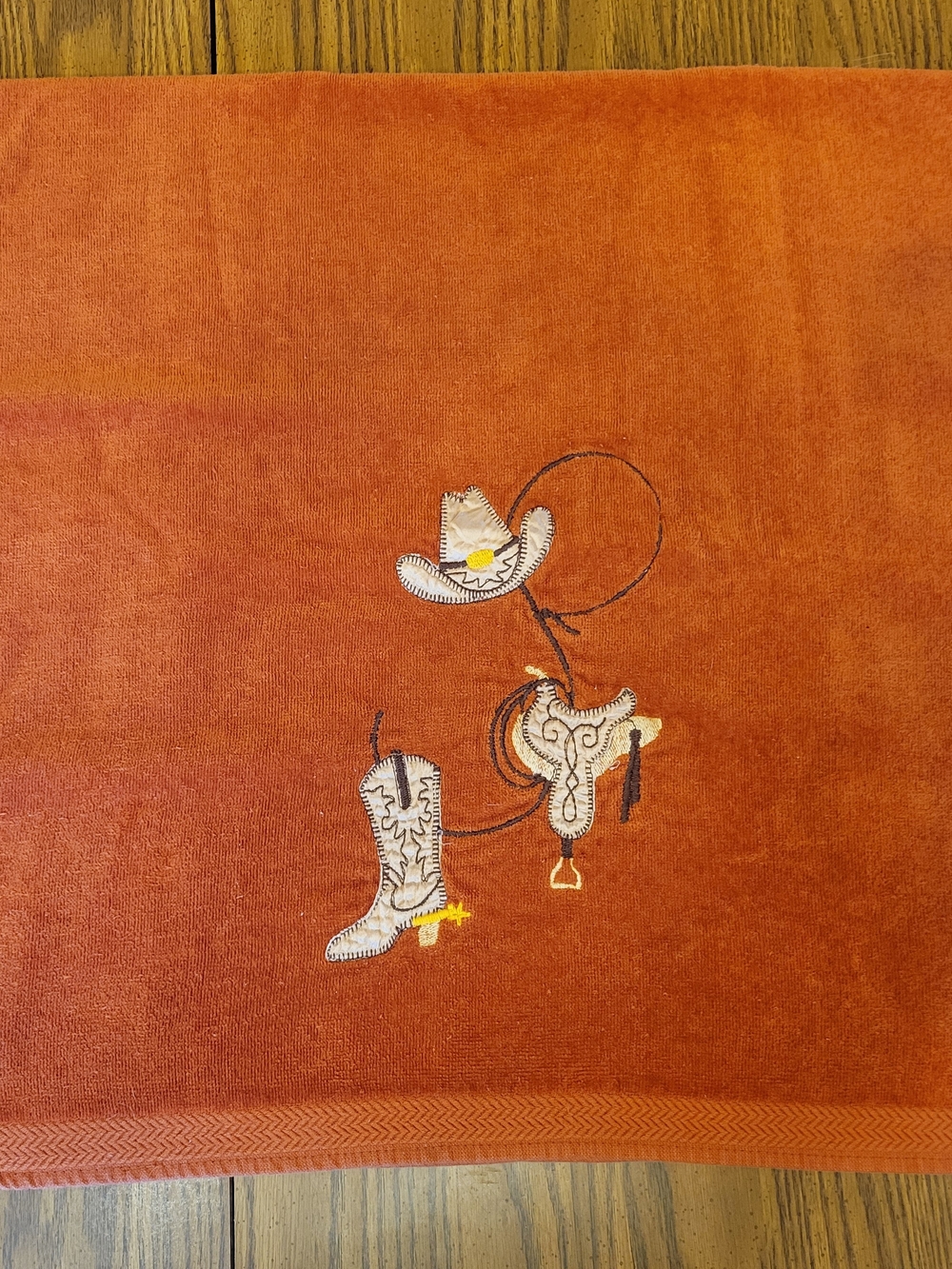 Vintage Western Single Bath Towel Cotton Boots  Made in USA Rust Orange